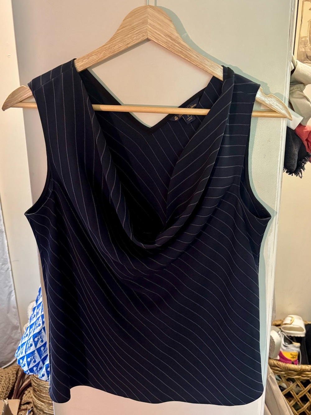 Brooks Brothers Navy Matching Set Pinstripe Cowl Neck Top 6 & Skirt 4